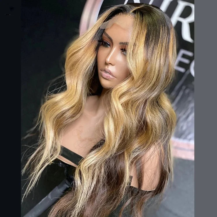 Hot Selling #613 Blonde Brown Highlight Water Wave Virgin Human Hair Transparent HD 13*4 Lace Front Wigs