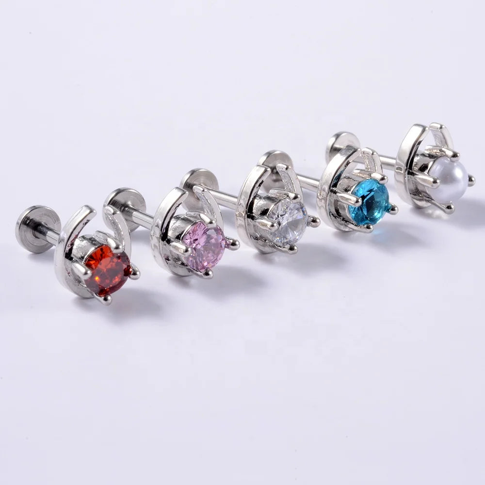 Women's Stainless Steel Zirconia Labret Internally Threaded Waterdrop Lip Ring Prong CZ Tragus Helix Ear Piercing Horseshoe