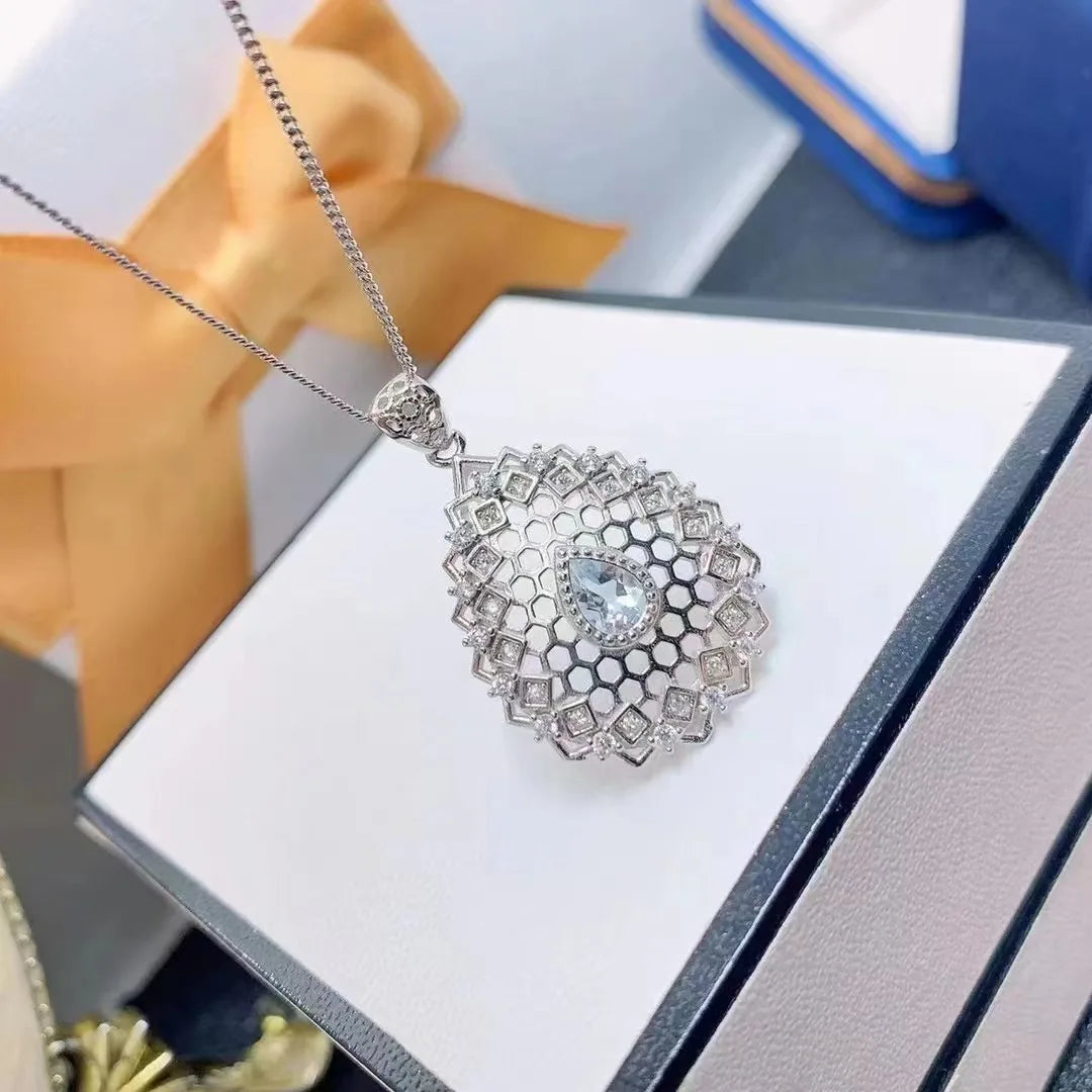 Good Price Make New Style Personalized Charm 925 Sterling Silver Aquamarine Necklace Wholesale