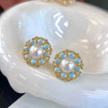 Retro Hollow Glazed Flower Earrings 6-7 mm Natural White Freshwater Bread Pearl Fashionable Pearl Jewelry