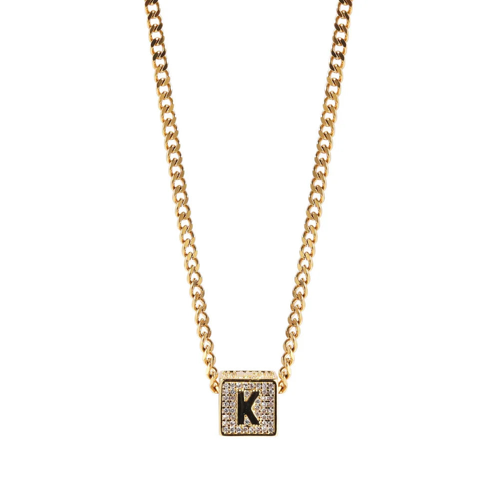Hot Sale Hip Hop Copper Jewelry Fashion Alphabet Cube Pendant Necklace for Unisex