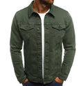 Men's Denim Jean Jacket Casual Outwear Autumn Solid Color Jacket Denim Button up Cargo Coat for Men