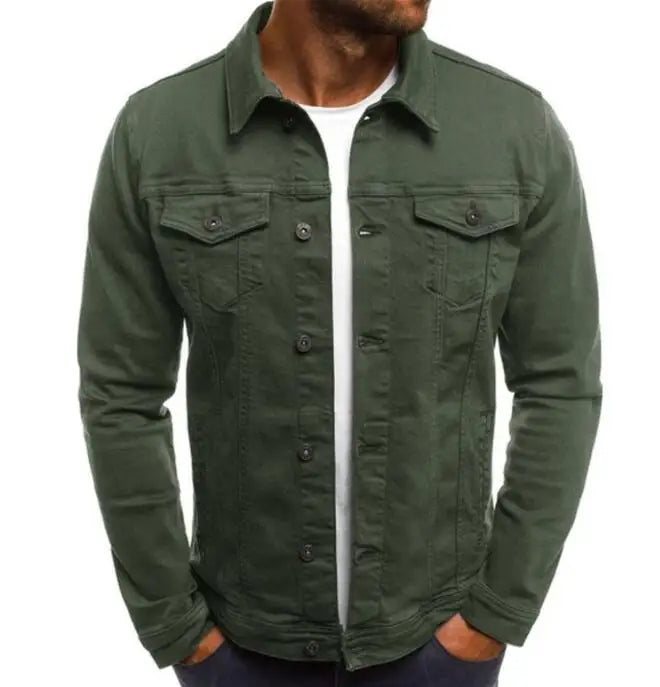 Men's Denim Jean Jacket Casual Outwear Autumn Solid Color Jacket Denim Button up Cargo Coat for Men