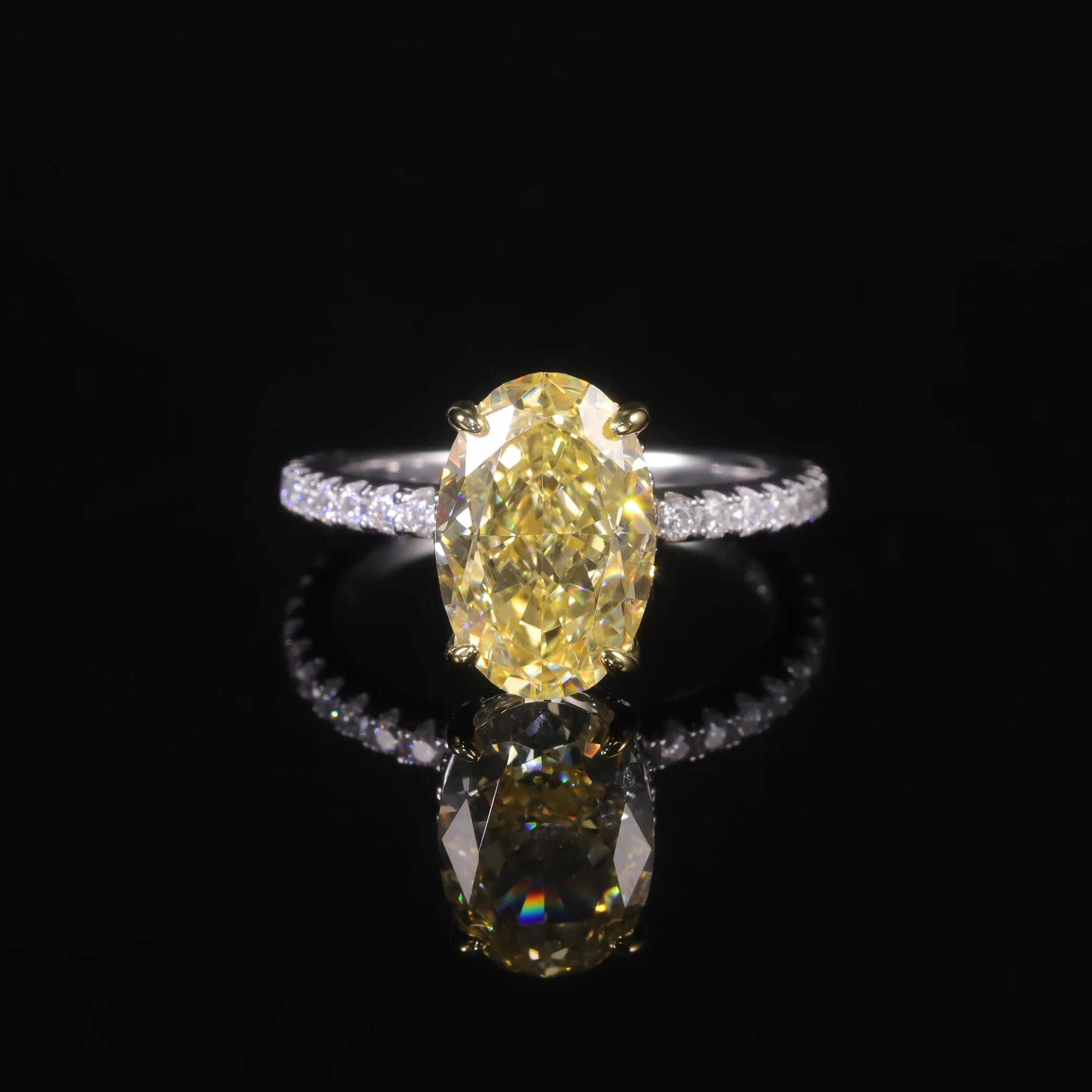 AR010 Abiding Two Tone Gold Women 925 Sterling Silver Oval Crushed Ice Cubic Zirconia Ring Fancy Yellow Diamond Engagement Ring