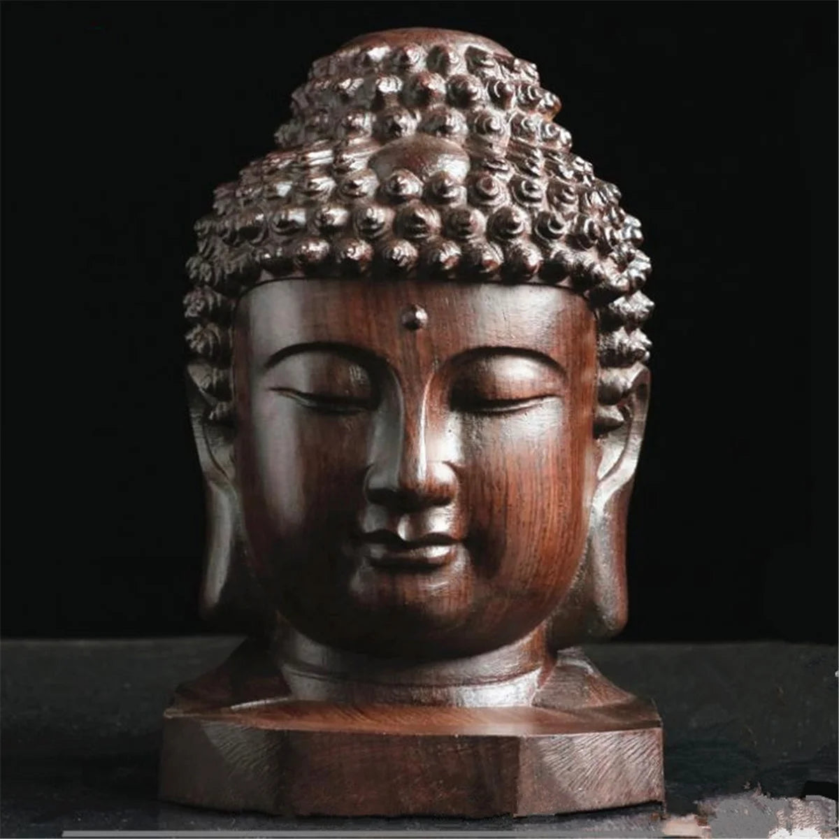 1PC 6cm Buddha Sculpture Wood Sakyamuni Tathagata Figurine Mahogany India Buddha Head Statue Crafts Decorative Ornament