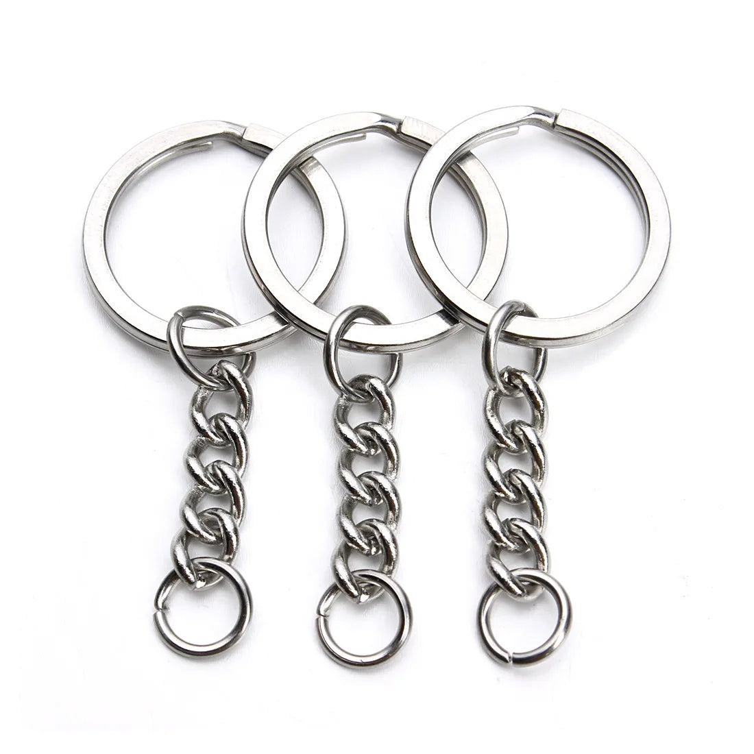 28mm DIY Stainless Steel Keychain with Chain & Double Loops Metal Key Rings for Accessories & Jewelry Findings