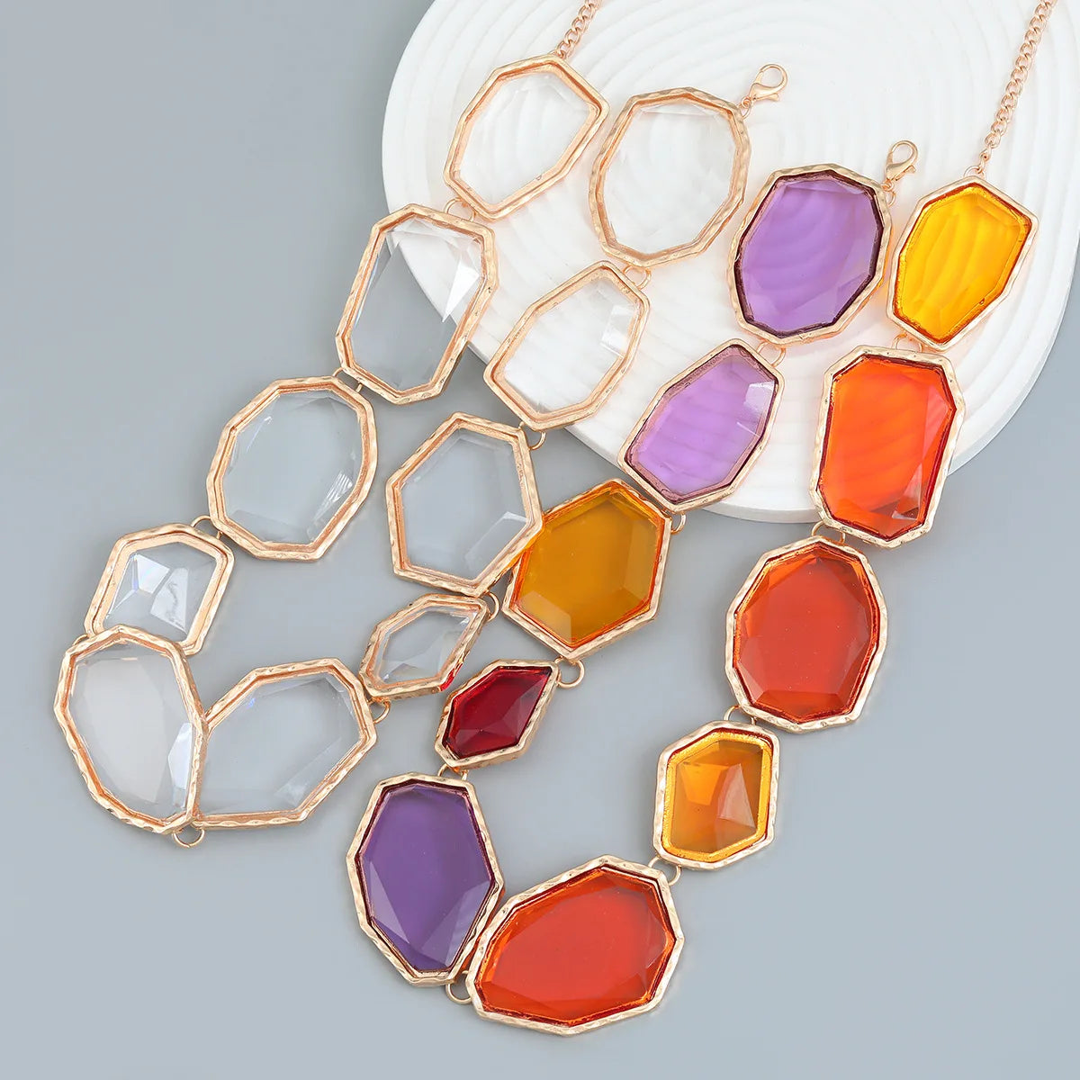 2023 New Arrival Fashion Jewelry Exaggerated Hip Hop Gold Plated Choker Collar Alloy Geometric Irregular Resin Bohemian Necklace