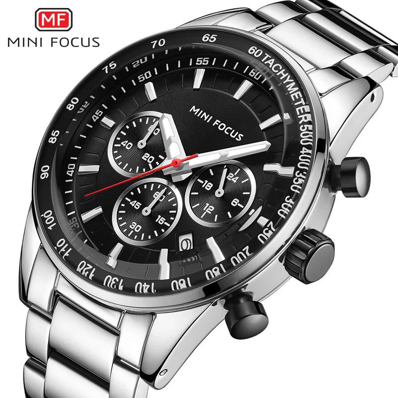 MINI FOCUS MF0187G Men's Chronograph Watches Stainless Steel Strap Classic Mens Watch