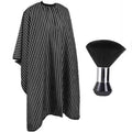 FYD Black Striped Barber Cape and Neck Duster Brush Waterproof Salon Hair Cutting Cape Apron With Adjustable Elastic Neckline