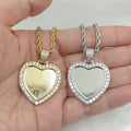 PP15 Brass Gold Plated Cubic Zircon Heart Photo Frame Pendant Rope Chain Hip Hop Necklace Bling Jewelry