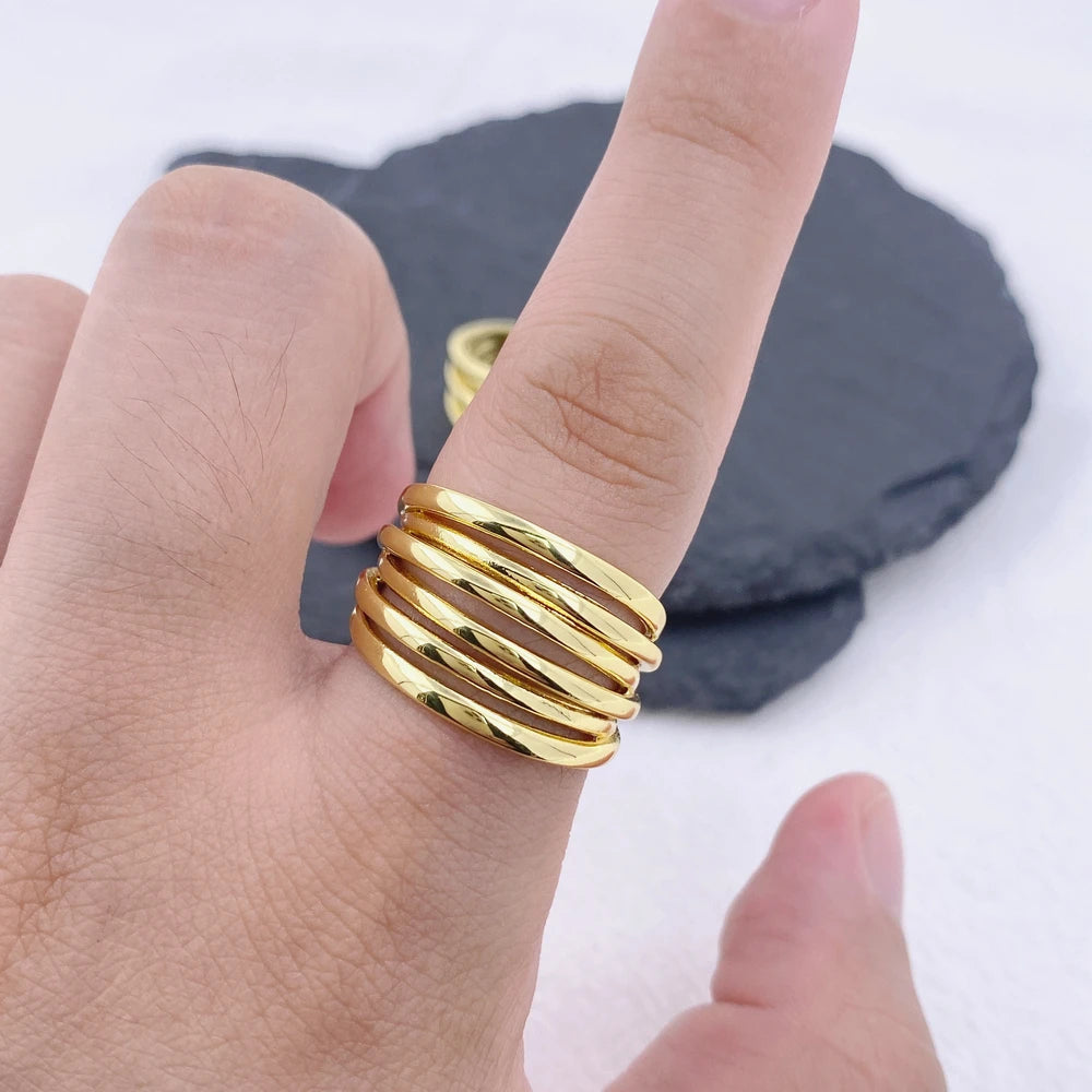 Fashion Adjustable Gold Plated Multi Layer Jewelry Thickness Ring Open Size