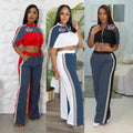 Spring Trendy 2025 Women Casual Color Block 2 Piece Outfits Long Sleeve Denim Patchwork Lapel Zipper Jackets and Pants Set