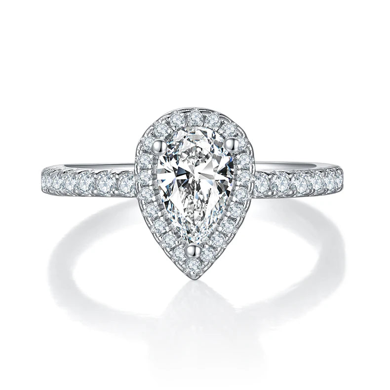 High Quality Classic Wedding 925 Sterling Silver Water Drop Shaped Ring D Color Pear-cut Moissanite Ring with GRA Certificate