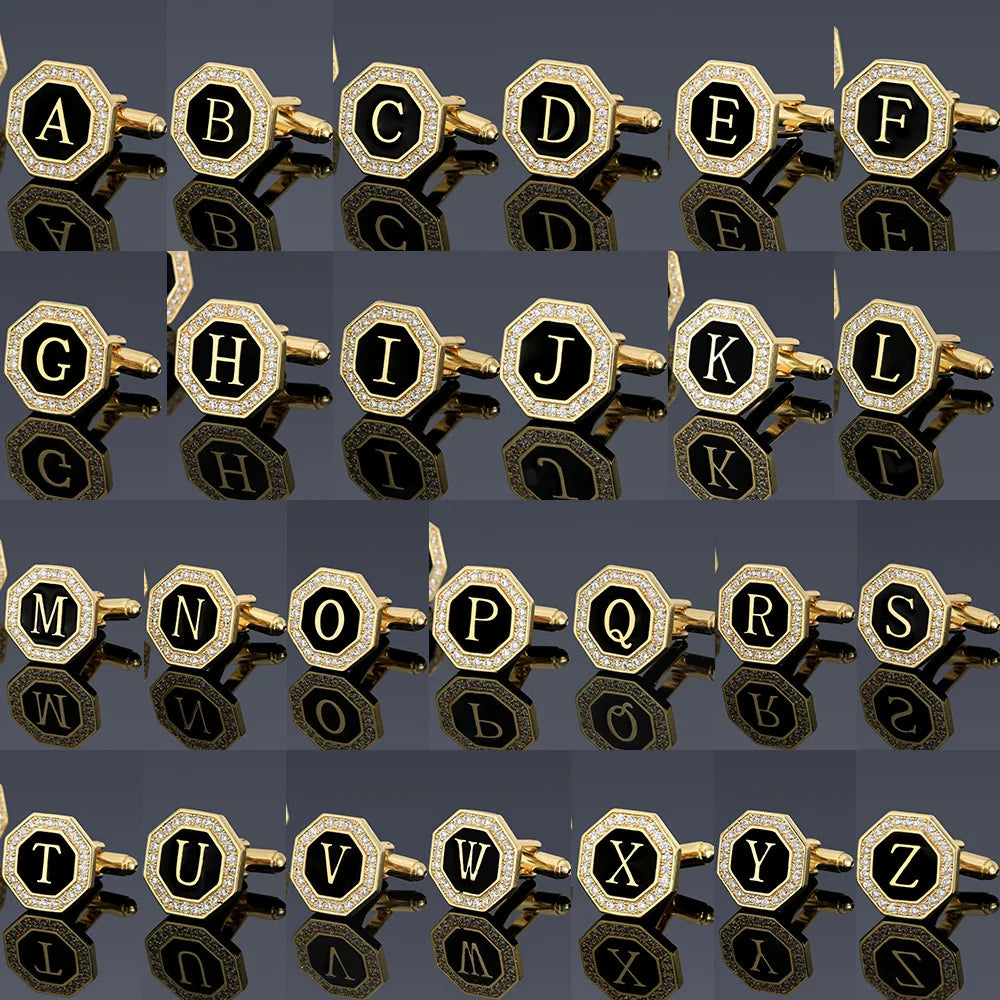 Classic Men's New Fashion Gold 26 English Letters Cufflinks Stylish Alloy Cufflinks
