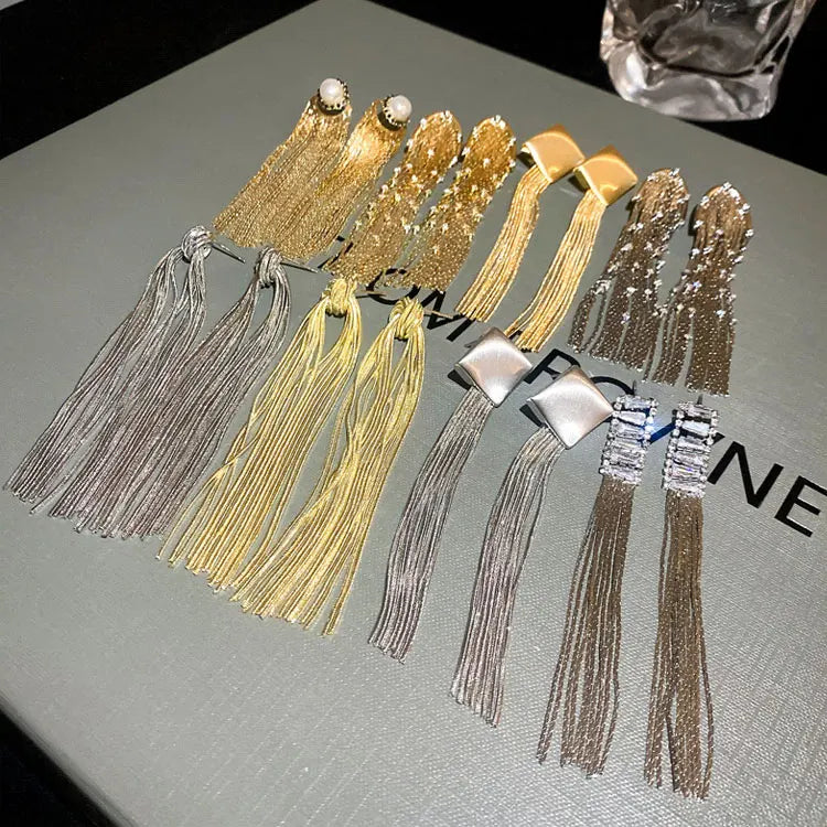 SC Wholesale Multitype Nightclub Luxury Gold Plated Statement Earrings Women High Grade Long Chain Tassel Rhinestone Earrings