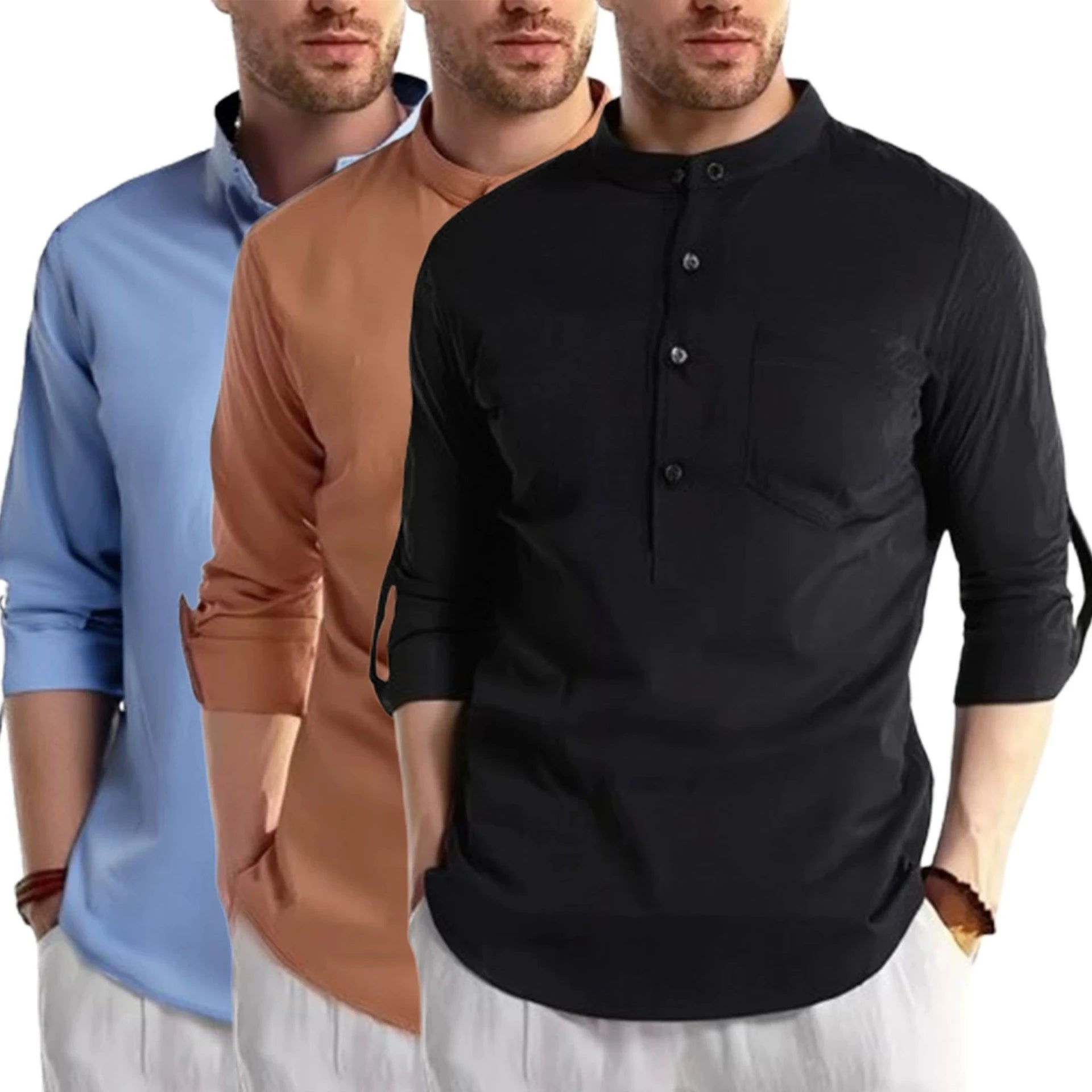 Clearance Sales Spring Summer Collection Custom Printed Men's Formal Office Business Shirts Stand Collar Anti-Wrinkle