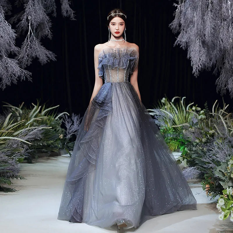 2023 Strapless Ceremonial Party Dresses Off Shoulder Sequin Elegant Long Evening Dress