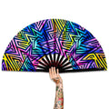 Custom Printed Wholesale 33CM Large UV Reflective Clack Bamboo Rave Festival Folding Hand Fan