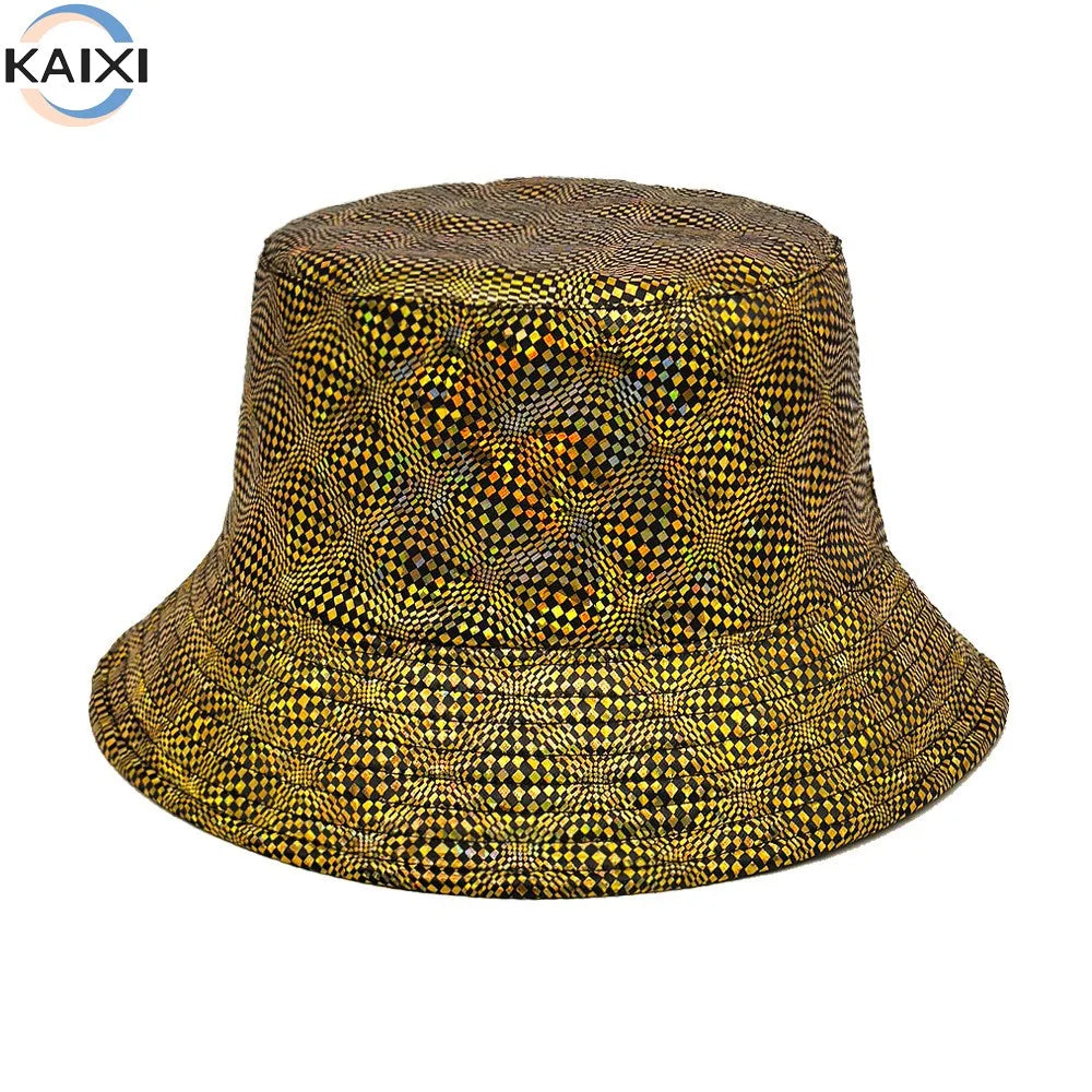 Laser Basin Hat Colorful Stage Wearing Fisherman Hat on Both Sides Hip-Hop Sun Protection Hat