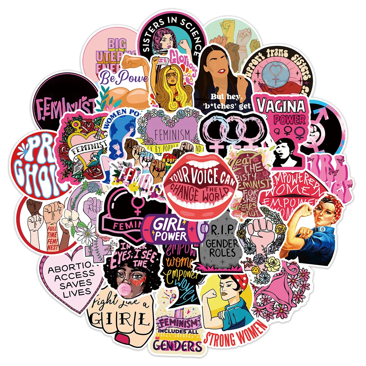 50Pcs Girl Power Feminism Decorative Stickers Label for Suitcase Laptop Bike Guitar Scrapbook Skateboard Waterproof Sticker