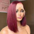 Wholesale 99J Burgundy Short Bob Straight Wigs Brazilian Remy Human Hair Wigs HD Transparent Lace 13x4 Red Colored for Women