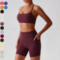 Custom High Quality Women Quick Dry Yoga Set Gym Training Running Workout Pocket Shorts Fitness 2 Piece Outfit