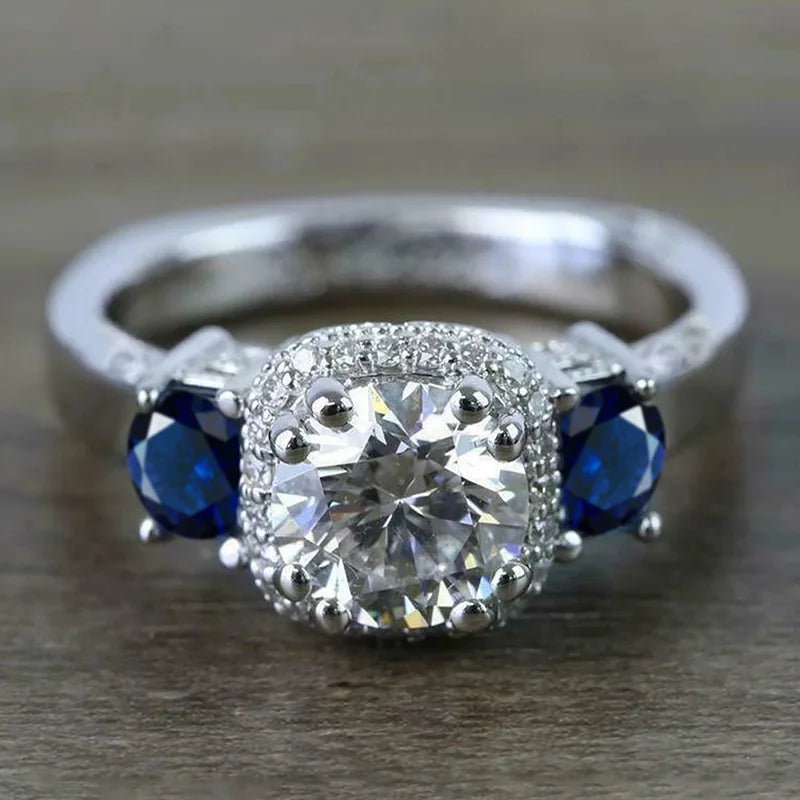 CAOSHI New Design Square Shaped Sparkling Zircon Round Blue Crystal Wedding Rings for Silver Plated CZ Rings for Women Jewelry
