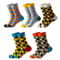 Whale Wholesale Custom Cotton Crew Socks Multicolored Hound's Tooth Themed Patterns Orange Blue Yellow Green Unisex Socks
