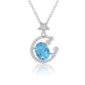 YBO Factory Direct Sale Trendy Moon Stars Pendants 925 Silver Blue Topaz Necklaces for Women Rhodium Plated Party Anniversary