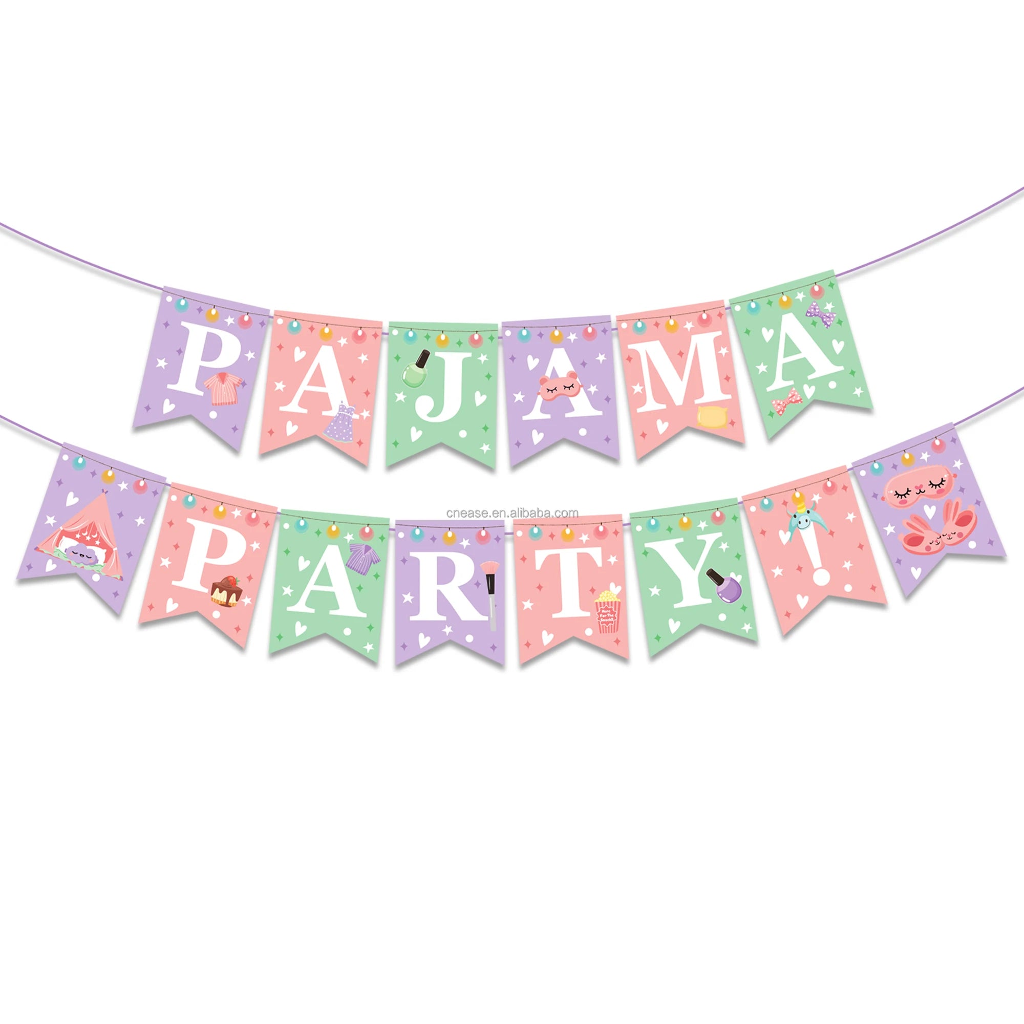 BA385 Pajama Party Supplies Colorful Paper Garland Bunting Letter Flag Banner for Girls Pajama Slumber Party Decorations