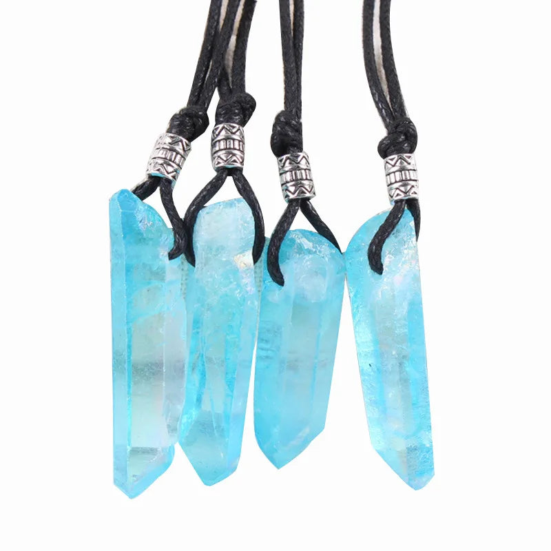Natural Crystal Hexagonal Column Pendant Titanium Coated Crystal Jewelry Pendant
