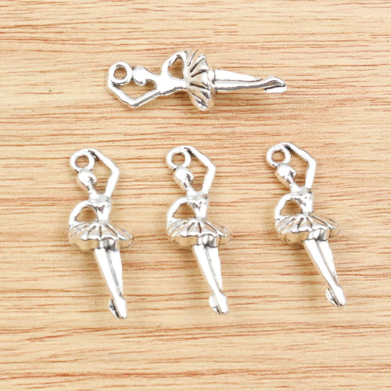 20pcs 27x6mm Antique Silver Plated Ballet Dancer Handmade Charms Pendant:DIY for Bracelet Necklace