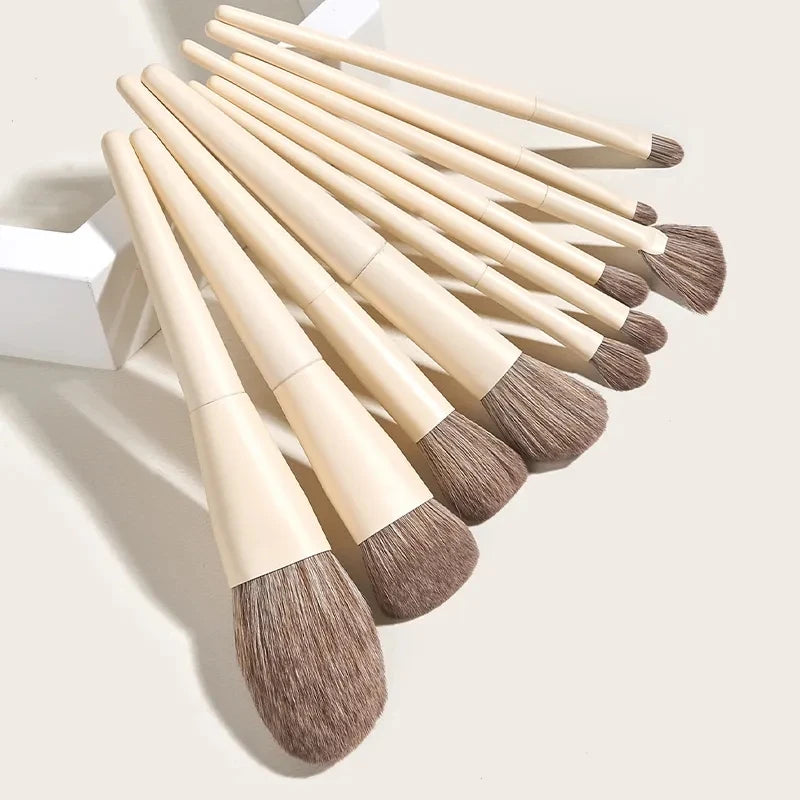 HMU Professional Custom Logo Wood 10pcs Wooden Handle Super Soft Synthetic Hair 10pcs Face Women Makeup Brush Set Cosmetic