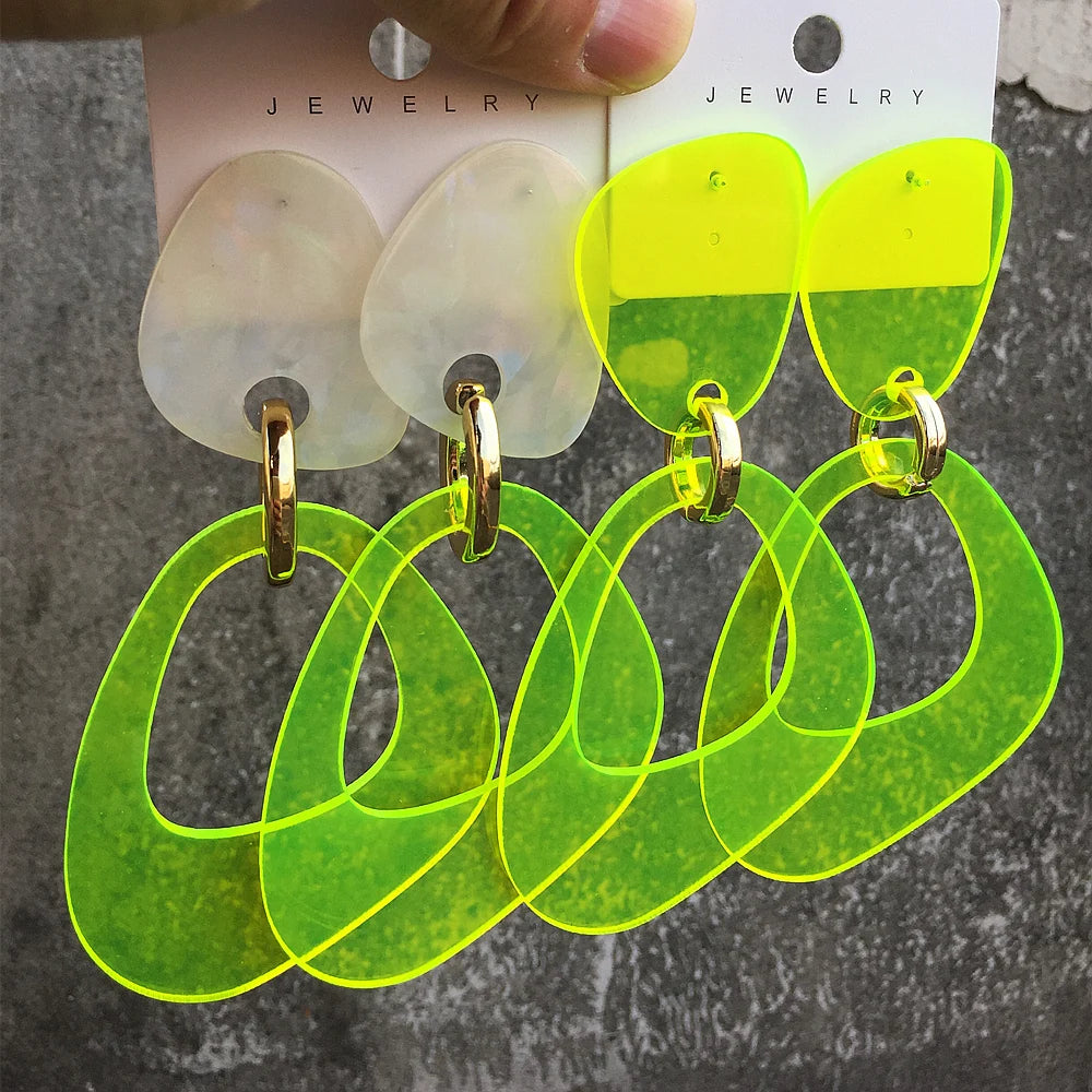 Women's Fashion Drop Earrings Party Popular Sea Shell Acrylic with Fluorescent Colors Simple Irregular Geometry Big Drop Design