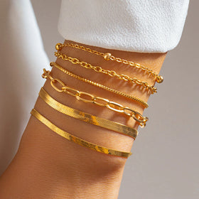 Fashion Jewelry Women's Bracelet Set Gold-plated Hip-hop Metal Stacking Chain Personalized Hand Jewelry Snake Bone Chain