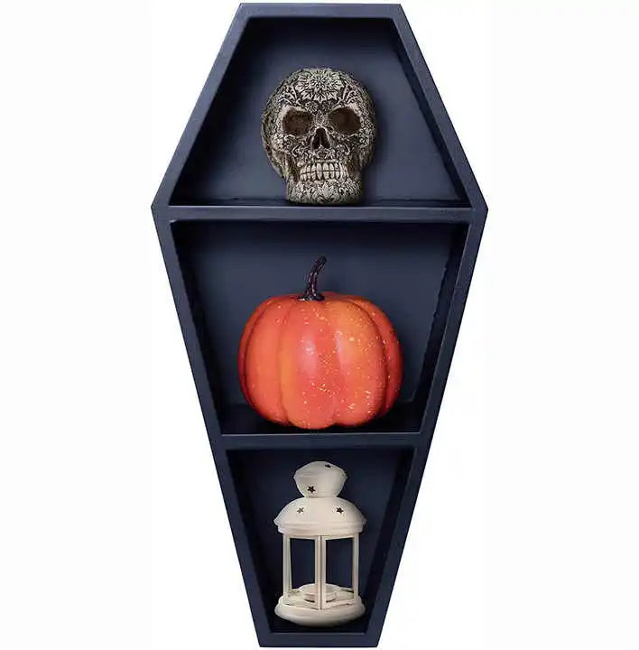 Wooden Customized Coffin Shape Wall Shelf Diy Display Gothic Wall Art Decoration Factory Directly