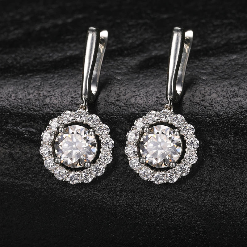 Fashion Rappers Jewelry Statement 925 Sterling Silver 6.5mm 8mm VVS Moissanite Diamond Halo Drop Earrings for Men Women