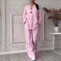 Boutique Wholesale 2024 Autumn New Fashionable V-neck Long Sleeved Pants Cotton Linen Women's Set