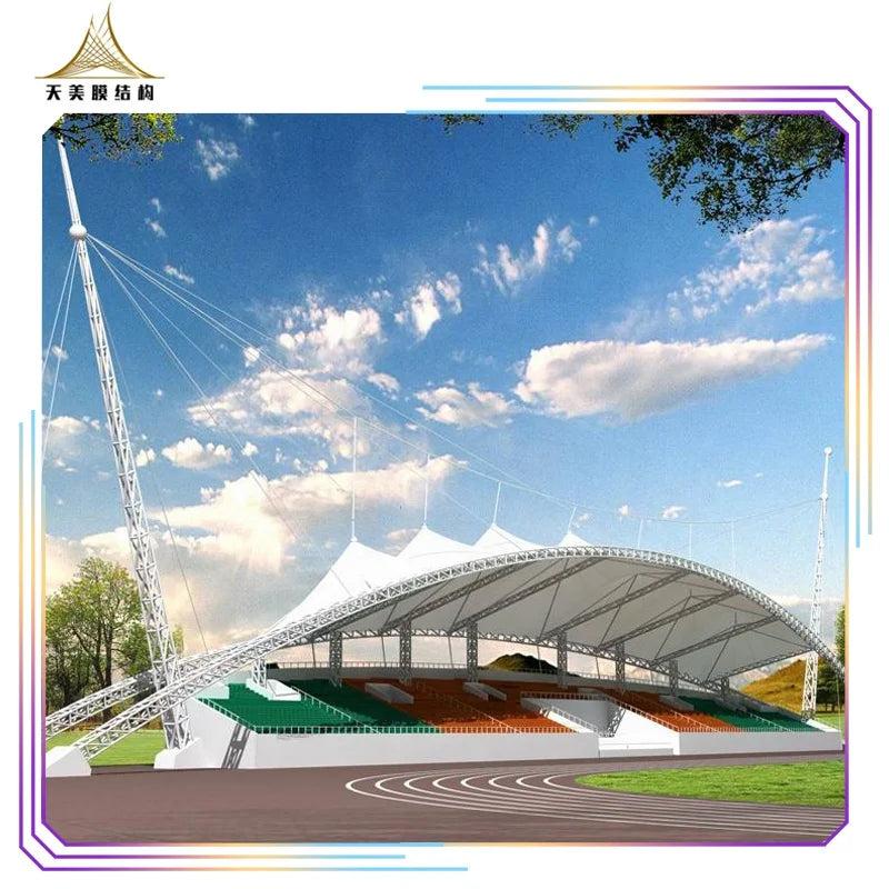 Outdoor Prefab Steel Structure Stadium Gymnasium Bleachers Membrane Roof