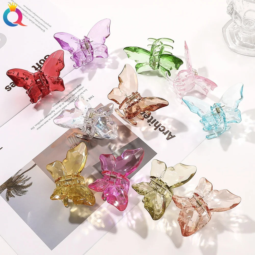QIYUE Transparent Butterfly Shape Faceted Hair Claw Clip