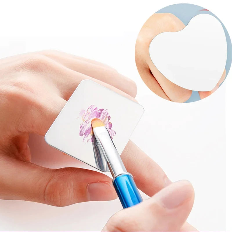 Hot Sale Nail Art Tray Makeup Cosmetic Stainless Steel Paint Mixing Palette Ring Tool