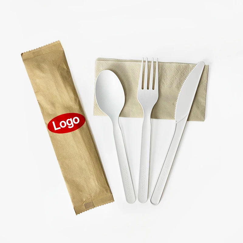 PLA Plant Base Biodegradable Custom Customize Disposable Spoon Fork Set Fork Knife and Spoon Set Spoons Forks and Knives Cutlery
