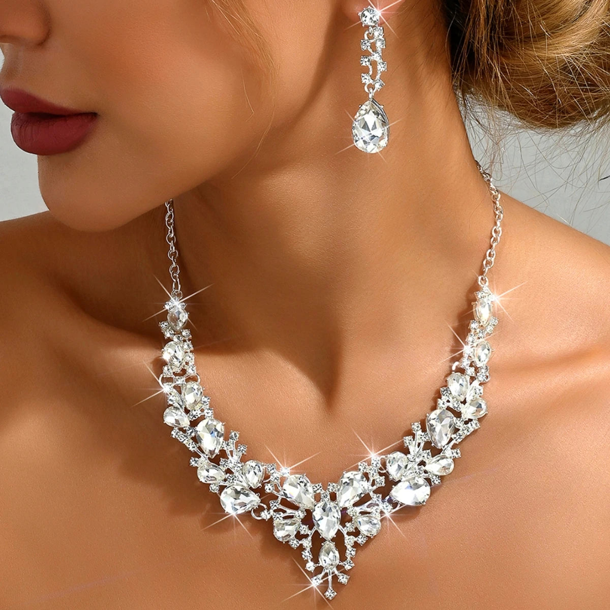 Elegant Women's Water Diamond Necklace and Earring Set Ball Accessories-Fashion Jewelry