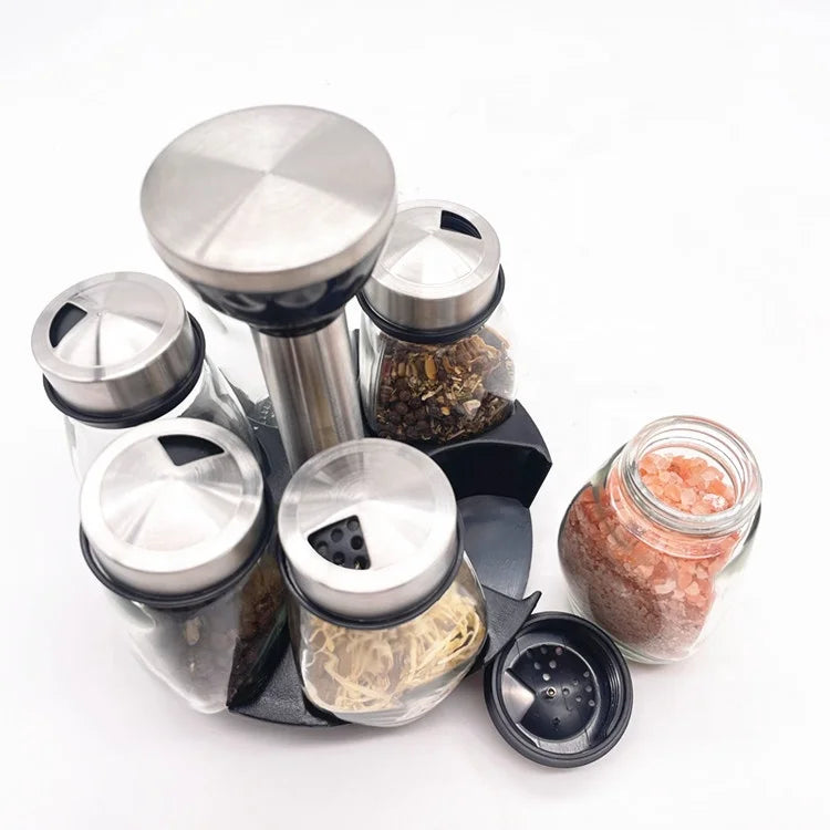 6pcs Spice Jar Set with Rotating Rack Spice Rack Set with Spice Rack