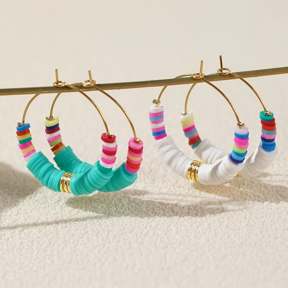 Go2boho Heishi Trendy Surfer Design Jewelry 2024 Clay Beaded Hoop Earrings for Women Multicolored Attractive Gifts for Her
