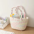 2026 Portable Foldable Durable Cotton Rope Beach Bag Hand Woven Basket Bags with Two Handles for Kids Travel for Girls