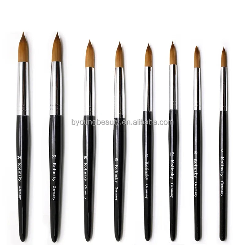 High Quality Real Hair Kolinsky Oval Aluminum Acrylic Nail Brush Flat Head 100% Kolinsky for Nails