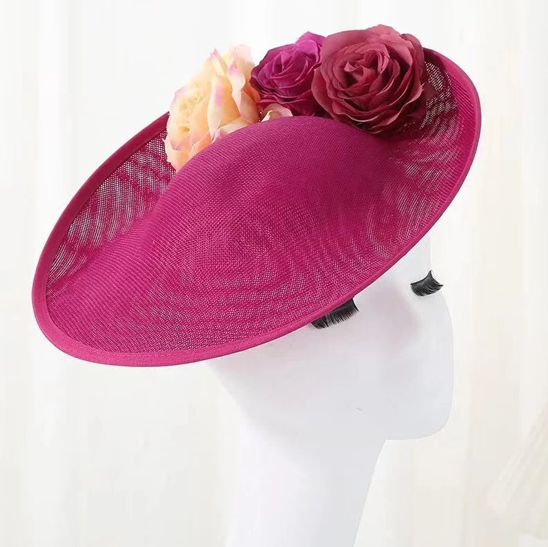 Elegant Ladies Wedding Flower Fascinator Headpiece Big Sinamay Church Ascot Royal Hat Flower Fascinators Base Hat for Women
