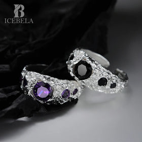 ICEBELA Jewelry Inlaid Zircon Ring Female Opening Irregular Grain Index Silver Fine Jewelry Fingers Luxury Rings for Women