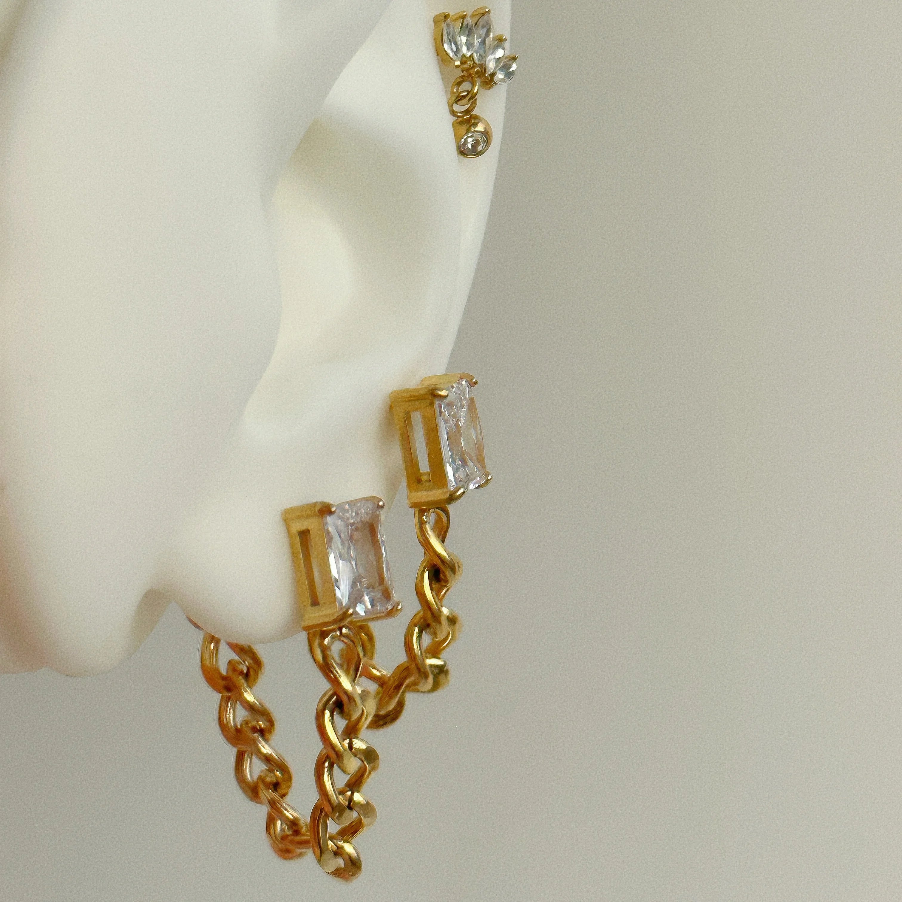 2024 Dazan New 18k Gold Plated Unique Hypoallergenic Stainless Steel Chain Zircon Pendant Vintage Design Earrings for Women